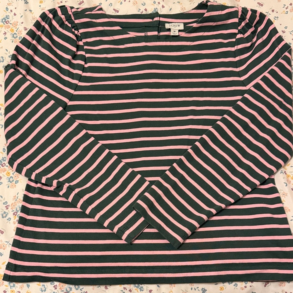 J. Crew Pink and Black Striped Long-Sleeve Boatneck Top